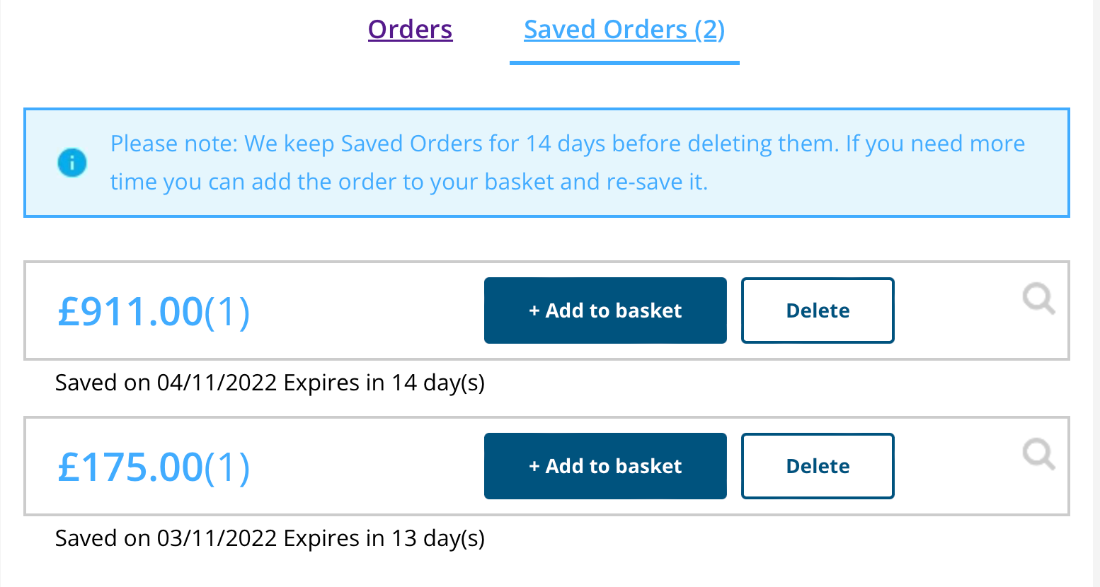 MusicMagpie saved orders list