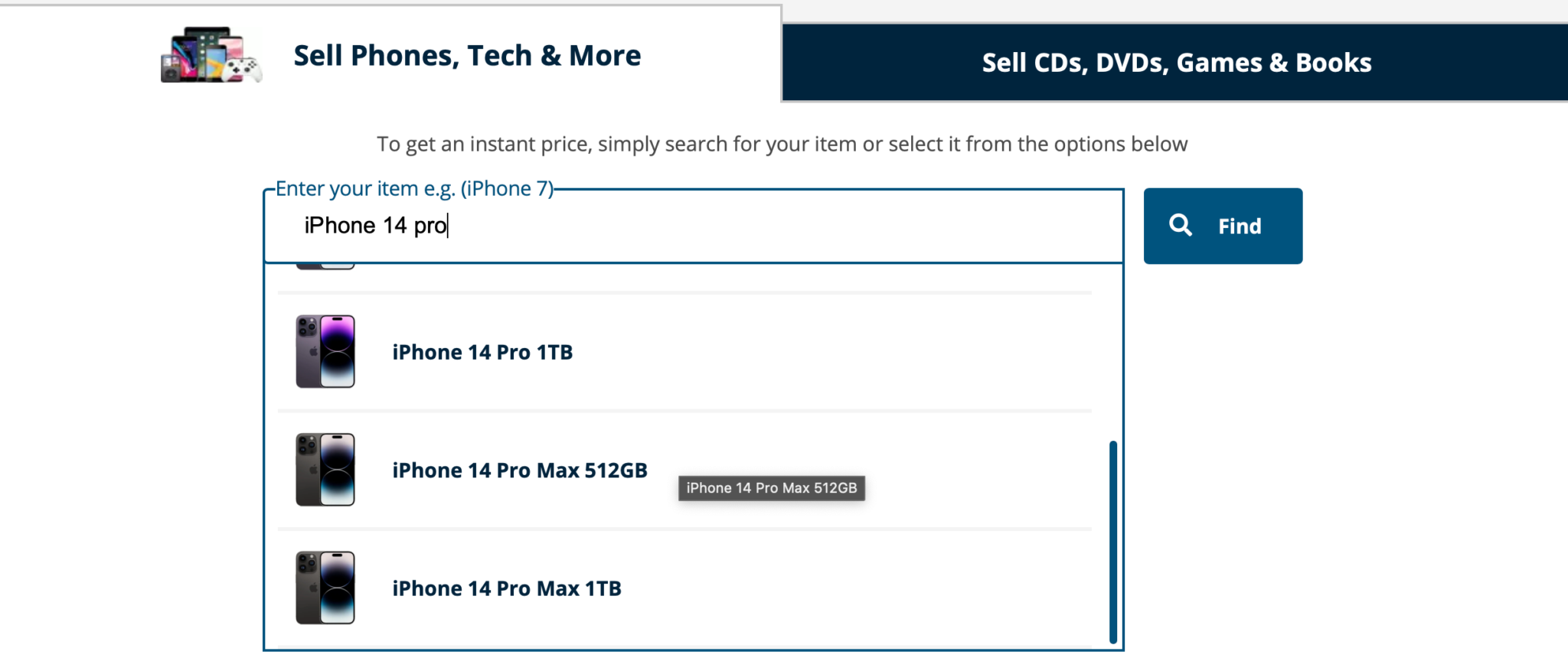 MusicMagpie search for device